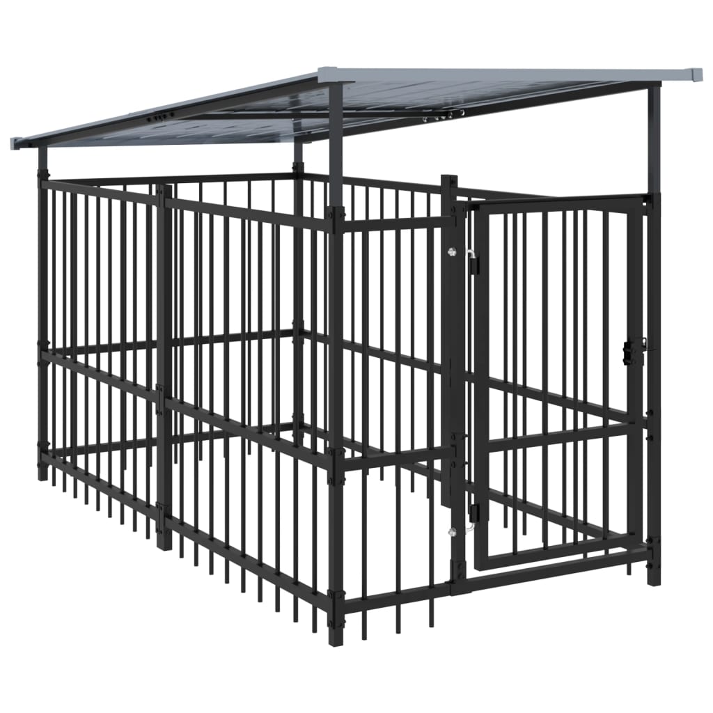 Vidaxl Chienne de chien avec toit 1,88 m² en acier