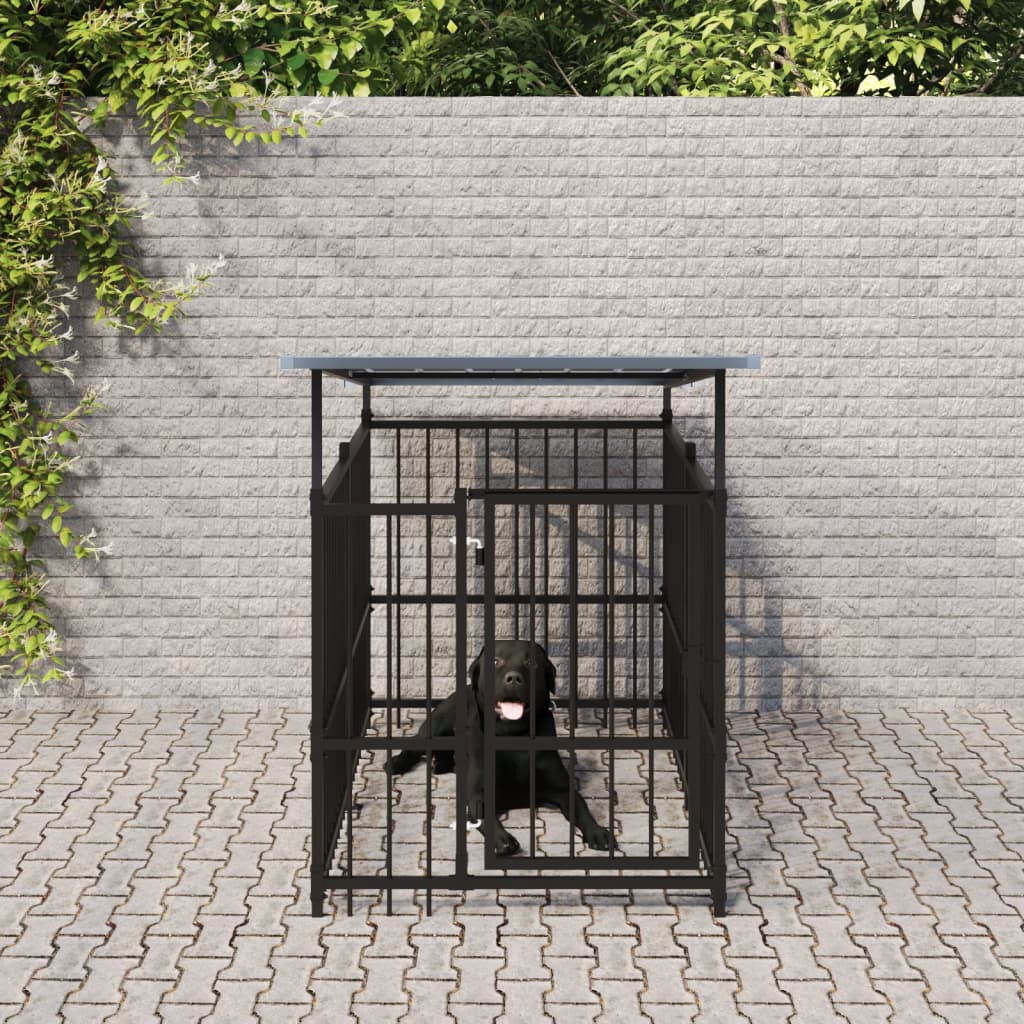 Vidaxl Chienne de chien avec toit 1,88 m² en acier