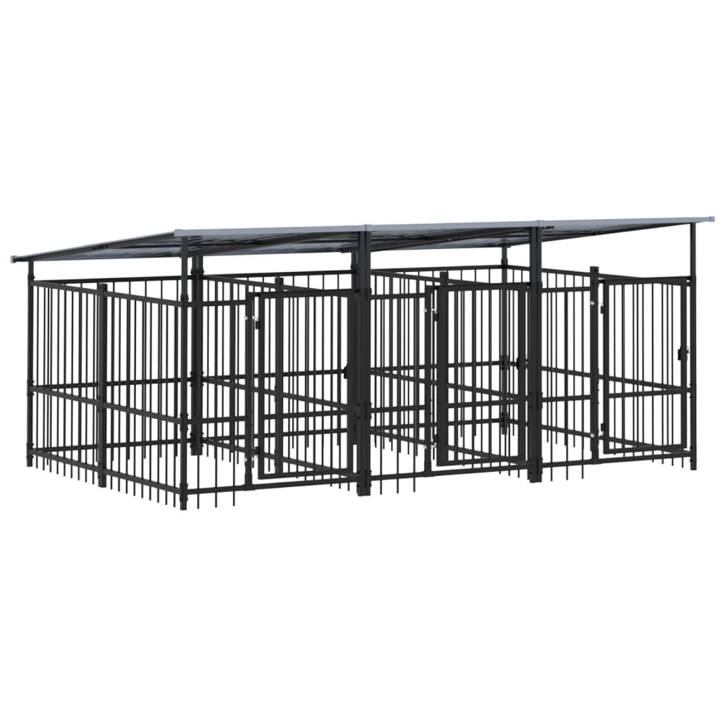 Vidaxl Chien Kennel avec toit 5,63 m² en acier