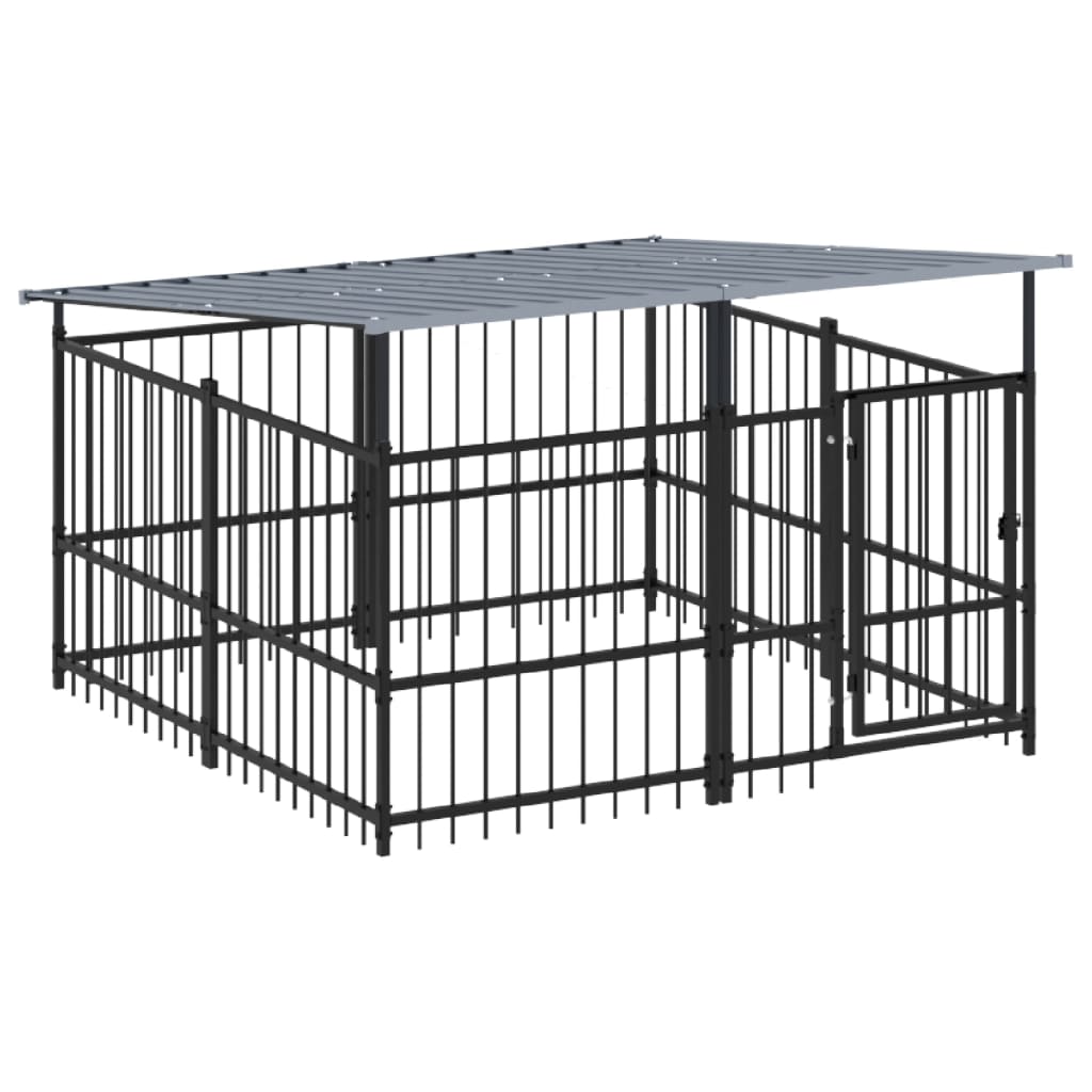 Vidaxl Chien Kennel avec toit 3,75 m² en acier