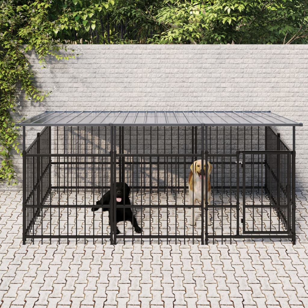 Vidaxl Chien Kennel avec toit 5,63 m² en acier