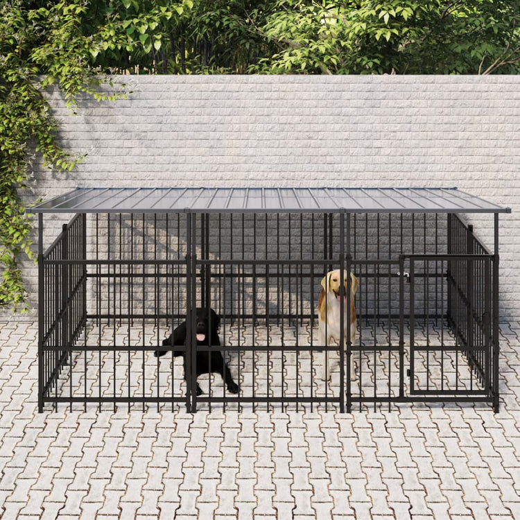 Vidaxl Chien Kennel avec toit 5,63 m² en acier