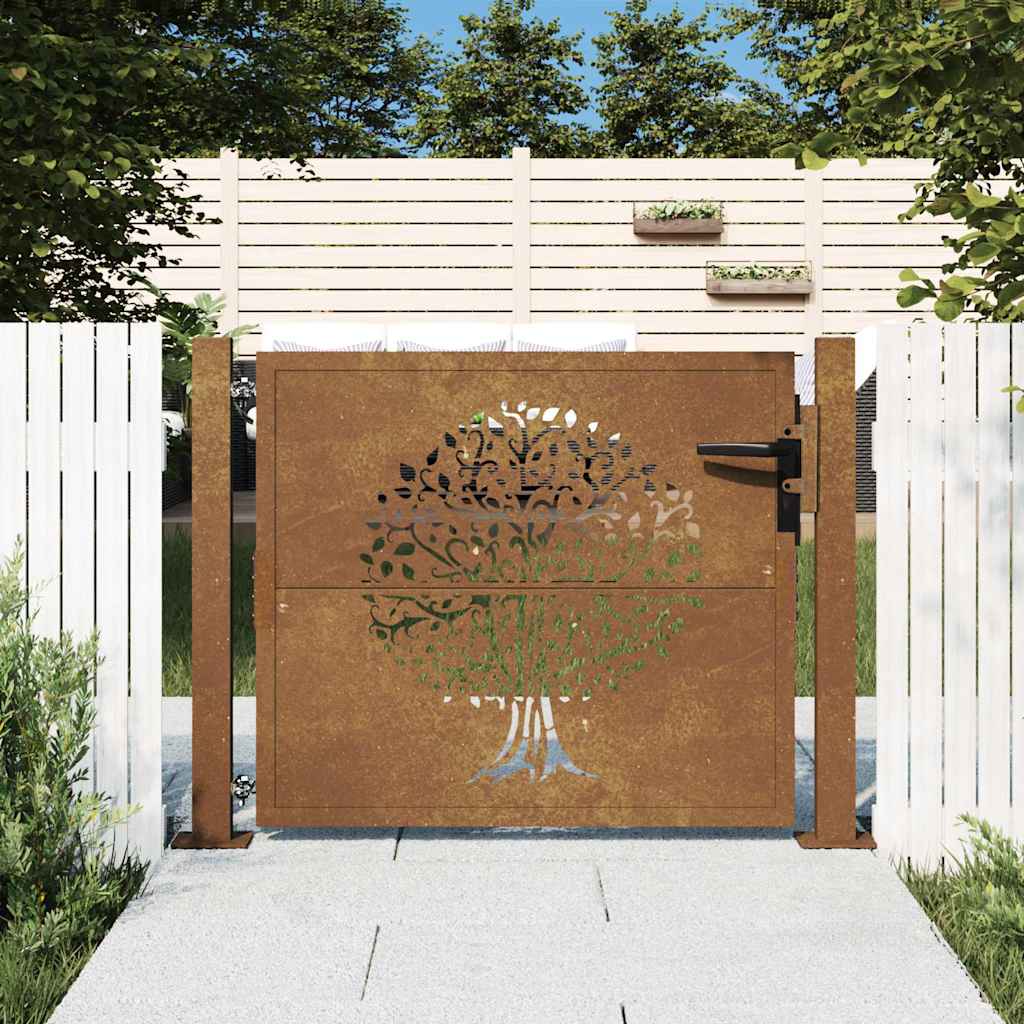 Vidaxl poort 105x80 cm conception d'arbre Cortenstaal
