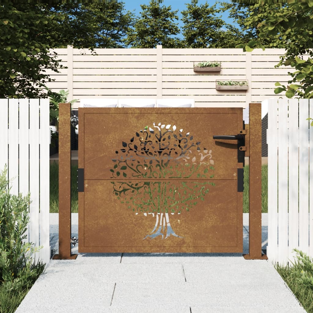 Vidaxl poort 105x105 cm conception d'arbre Cortenstaal