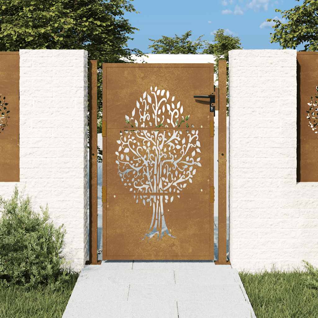 Vidaxl poort 105x130 cm Design d'arbre Cortenstaal