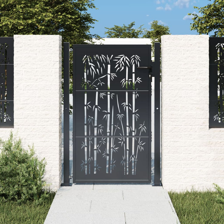 Port vidaxl avec conception en bambou 105x130 cm en acier de couleur anthracite