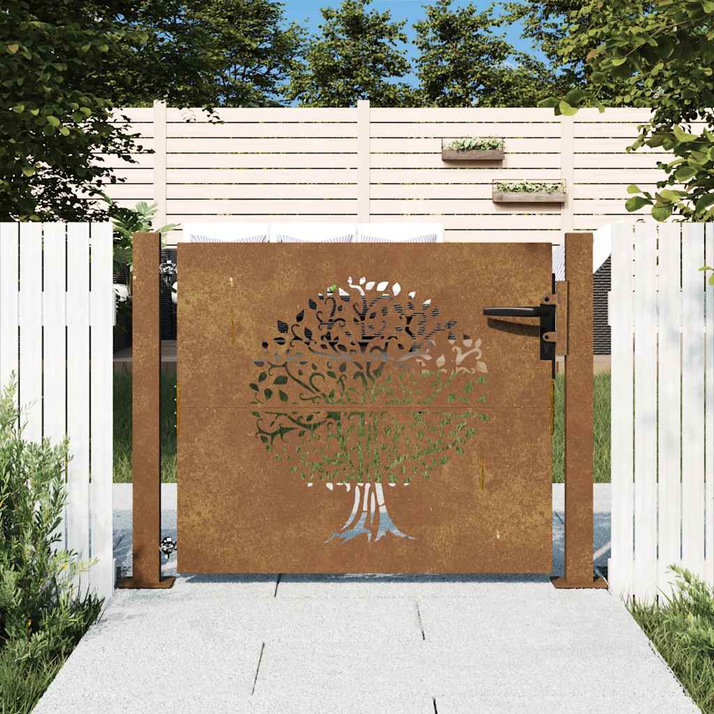 Vidaxl poort 105x80 cm conception d'arbre Cortenstaal