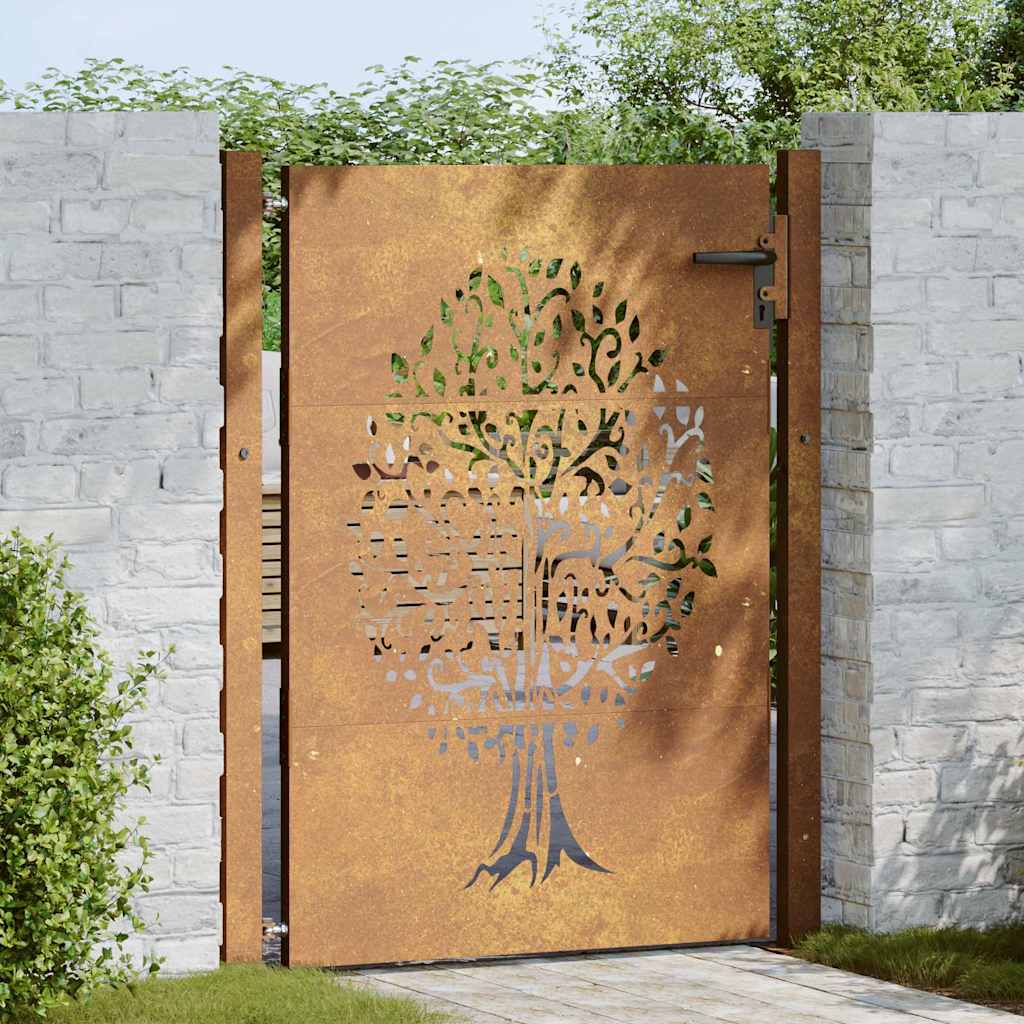 Vidaxl poort 105x130 cm Design d'arbre Cortenstaal