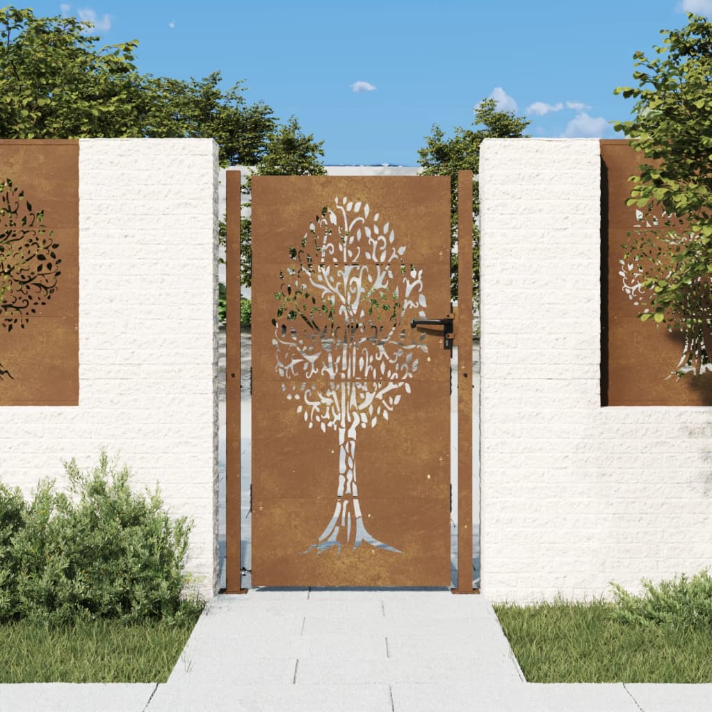 Vidaxl poort 105x180 cm conception d'arbre Cortenstaal