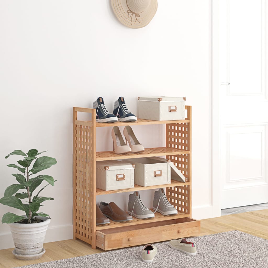 Rack à chaussures Vidaxl avec tiroir 70x27x81 cm en bois de noyer massif