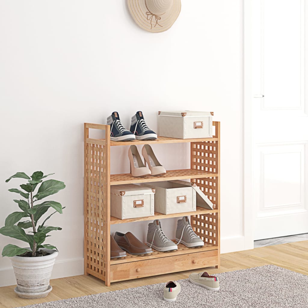 Rack à chaussures Vidaxl avec tiroir 70x27x81 cm en bois de noyer massif