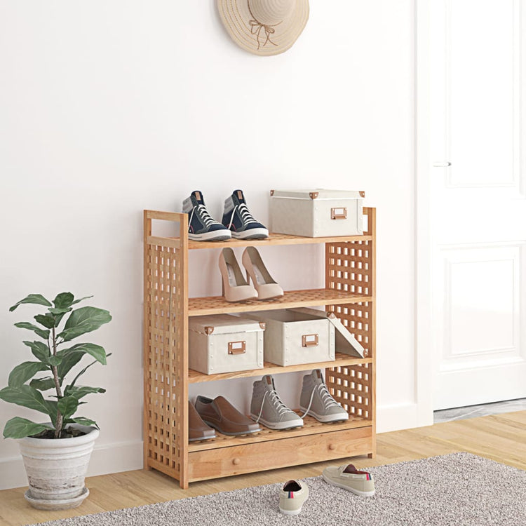 Rack à chaussures Vidaxl avec tiroir 70x27x81 cm en bois de noyer massif