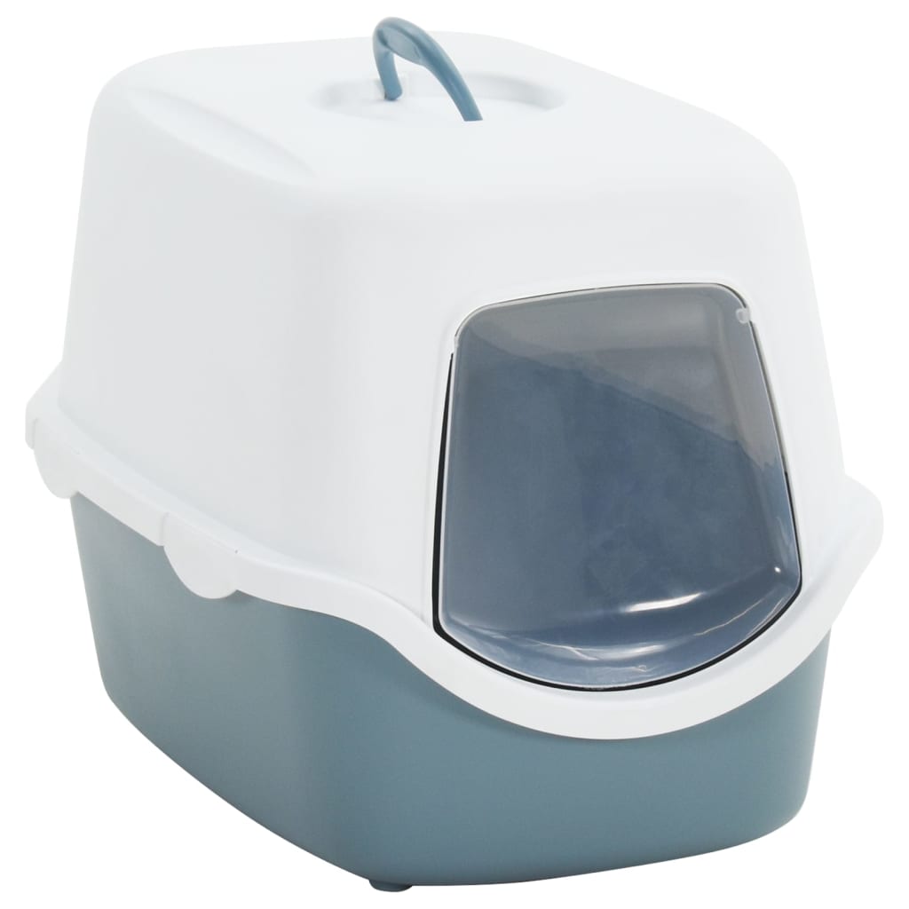 Boîte à litière Vidaxl avec couvercle 56x40x40 cm en polypropène blanc et bleu