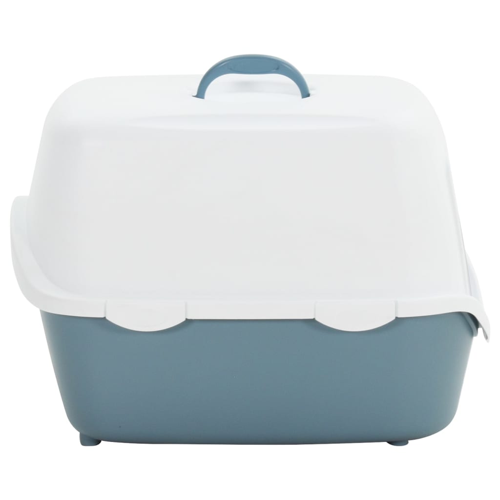 Boîte à litière Vidaxl avec couvercle 56x40x40 cm en polypropène blanc et bleu