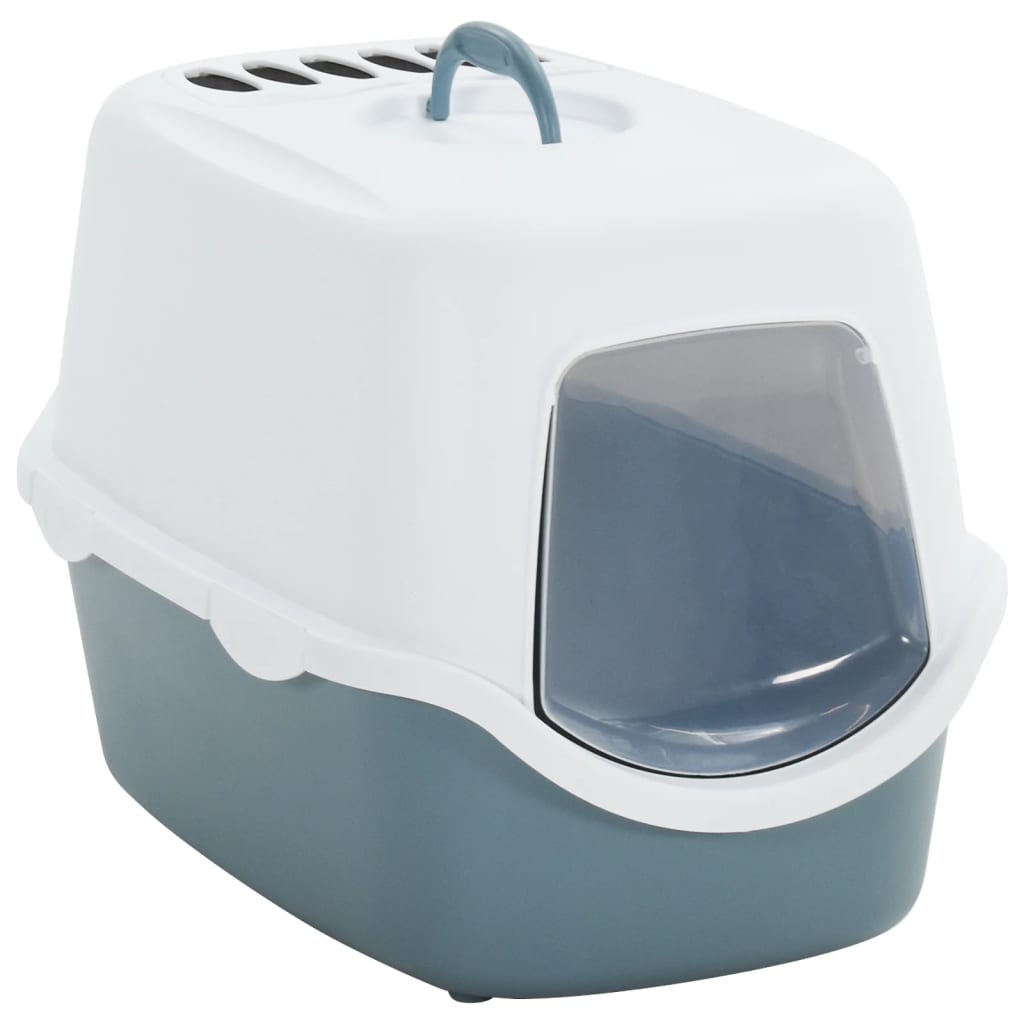 Boîte à litière Vidaxl avec couvercle 56x40x40 cm en polypropène blanc et bleu