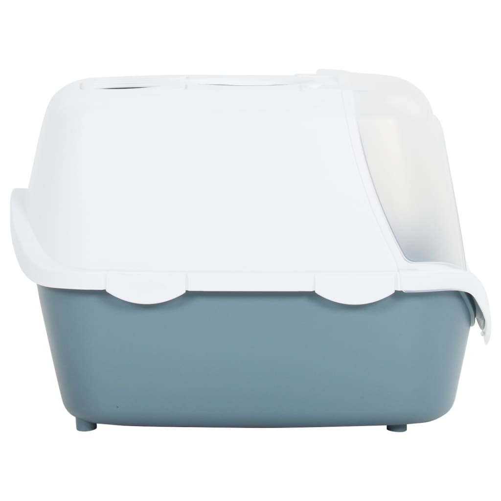 Boîte à litière Vidaxl avec couvercle 56x40x40 cm en polypropène blanc et bleu