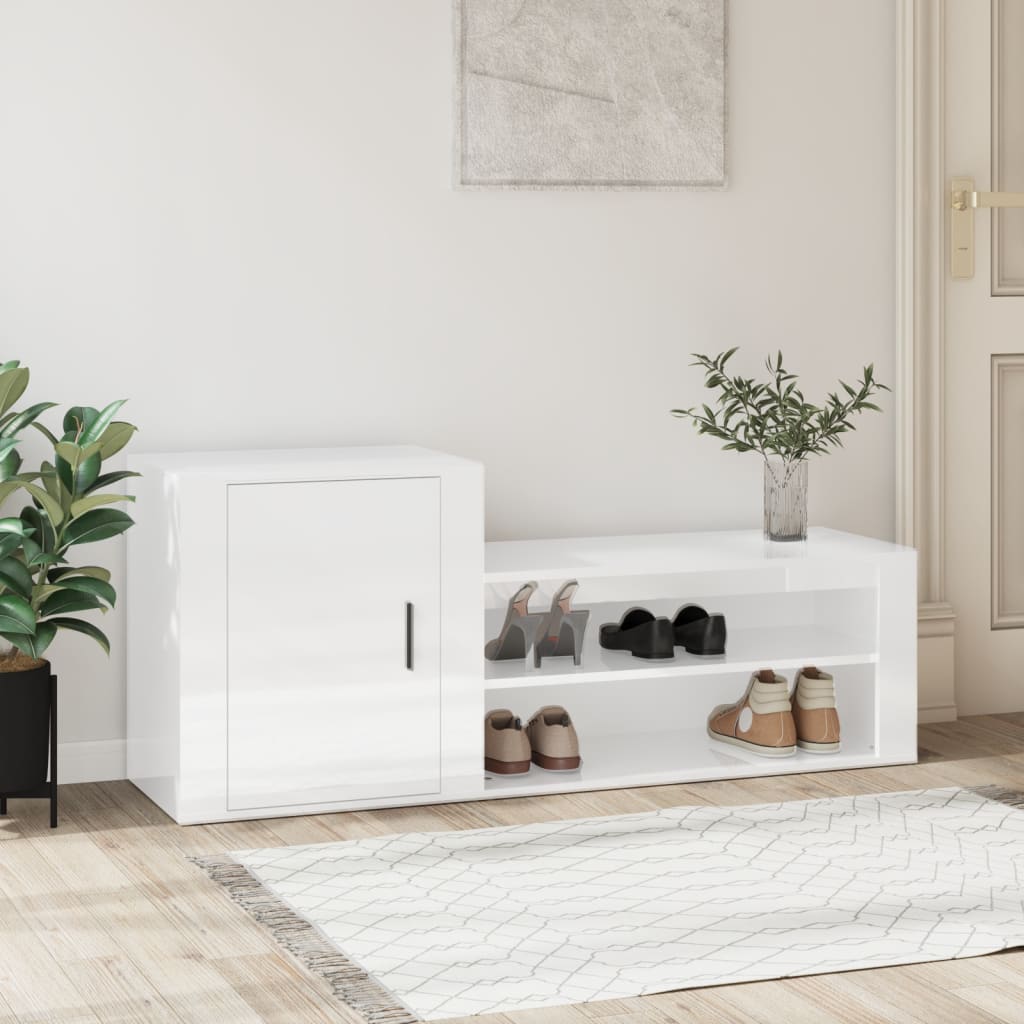 Armoire à chaussures vidaxl 130x35x54 cm en bois de bois haut brillant blanc