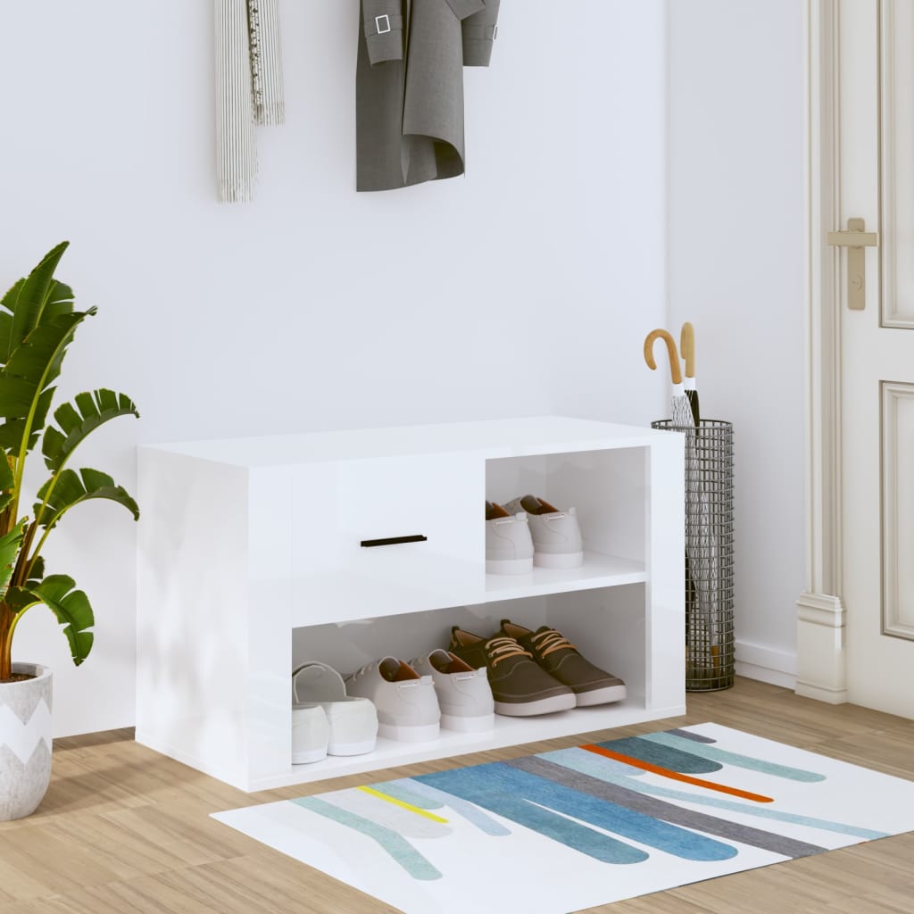 Armoire à chaussures vidaxl 80x35x45 cm en bois de bois haute brillant blanc
