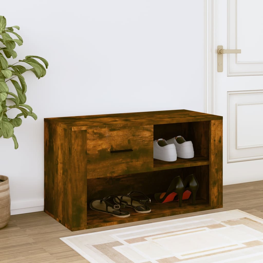 Armoire à chaussures Vidaxl 80x35x45 cm en bois de bois de chêne fumé coloré