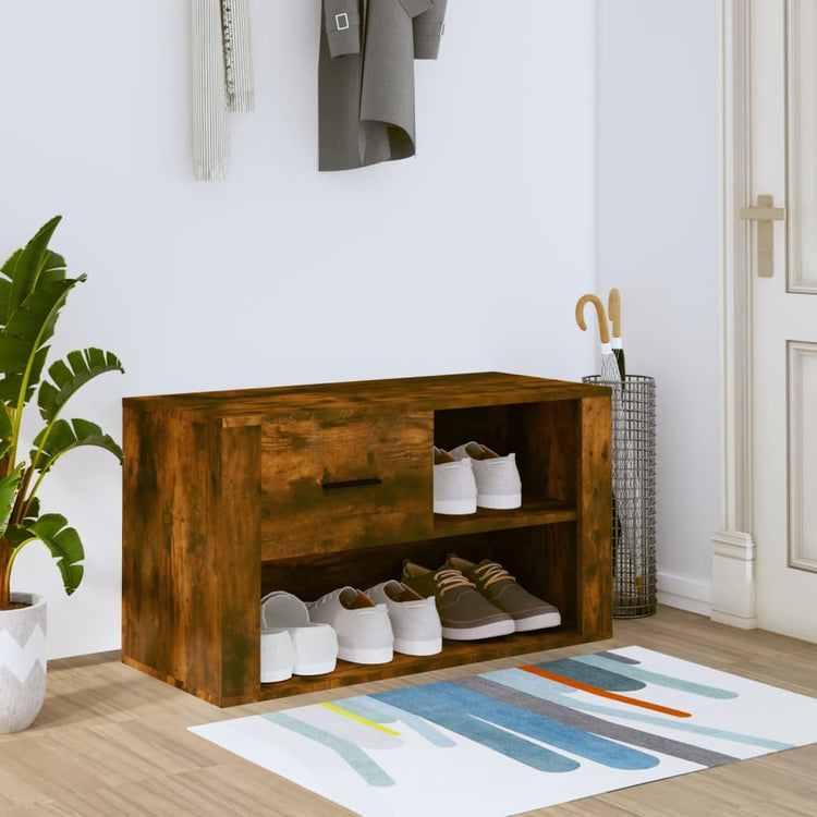 Armoire à chaussures Vidaxl 80x35x45 cm en bois de bois de chêne fumé coloré
