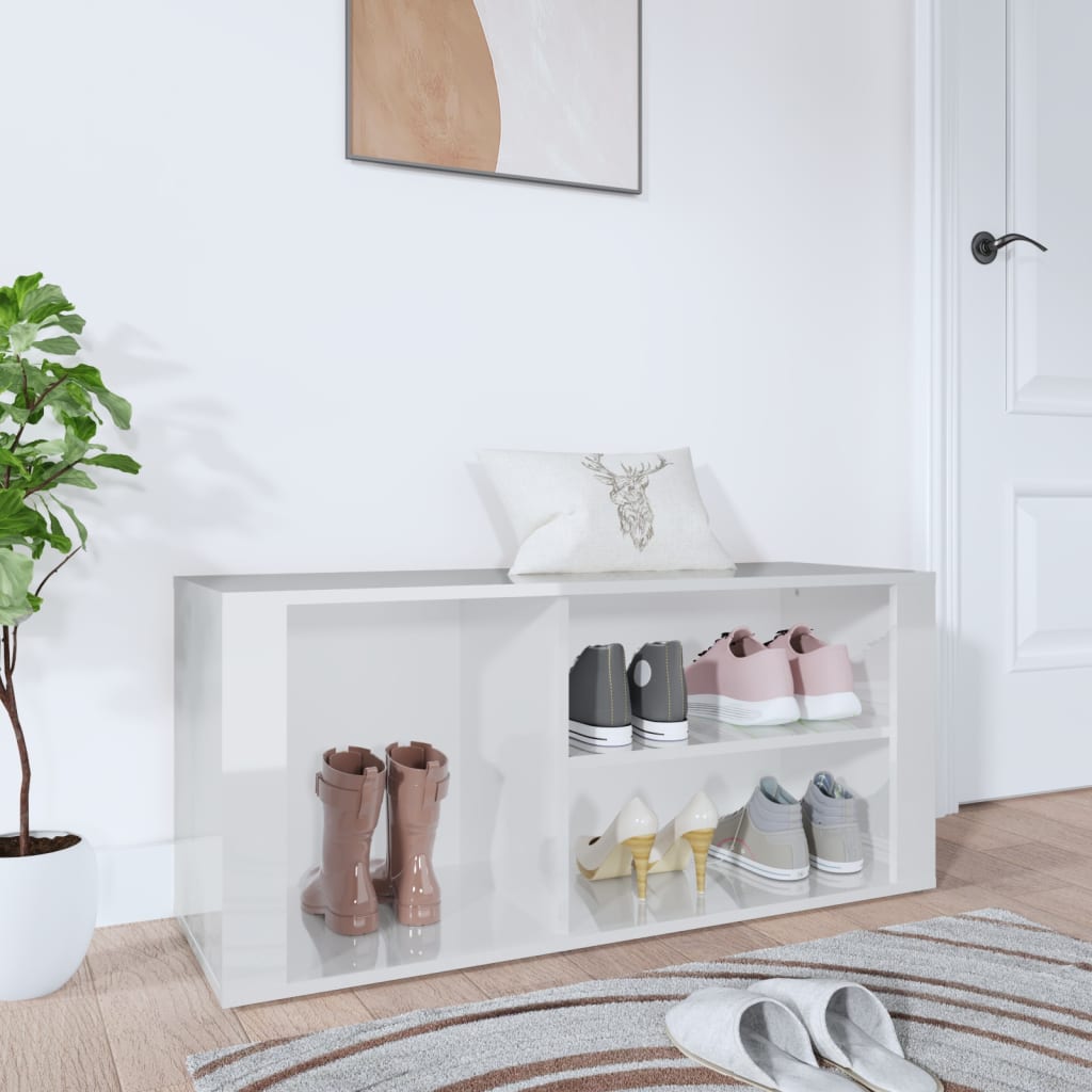 Armoire à chaussures Vidaxl 100x35x45 cm en bois de bois haute brillant blanc