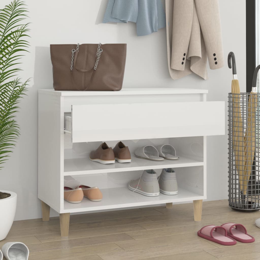 Armoire à chaussures Vidaxl 70x36x60 cm en bois de bois haute brillant blanc