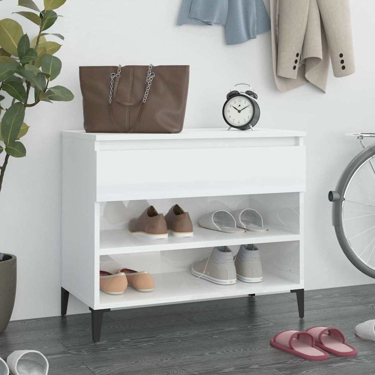 Armoire à chaussures Vidaxl 70x36x60 cm en bois de bois haute brillant blanc