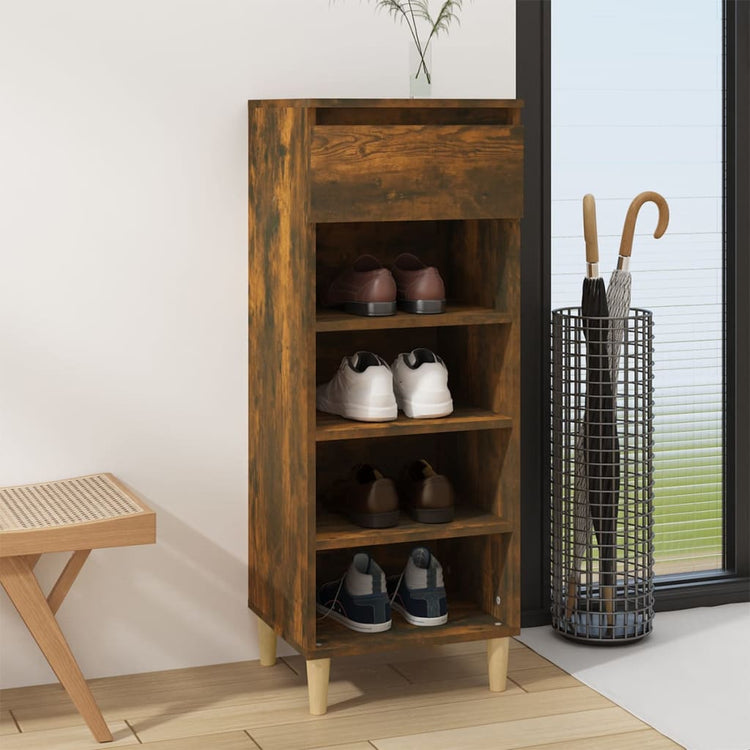 Armoire à chaussures vidaxl 40x36x105 cm de chêne fumé en bois travaillé coloré