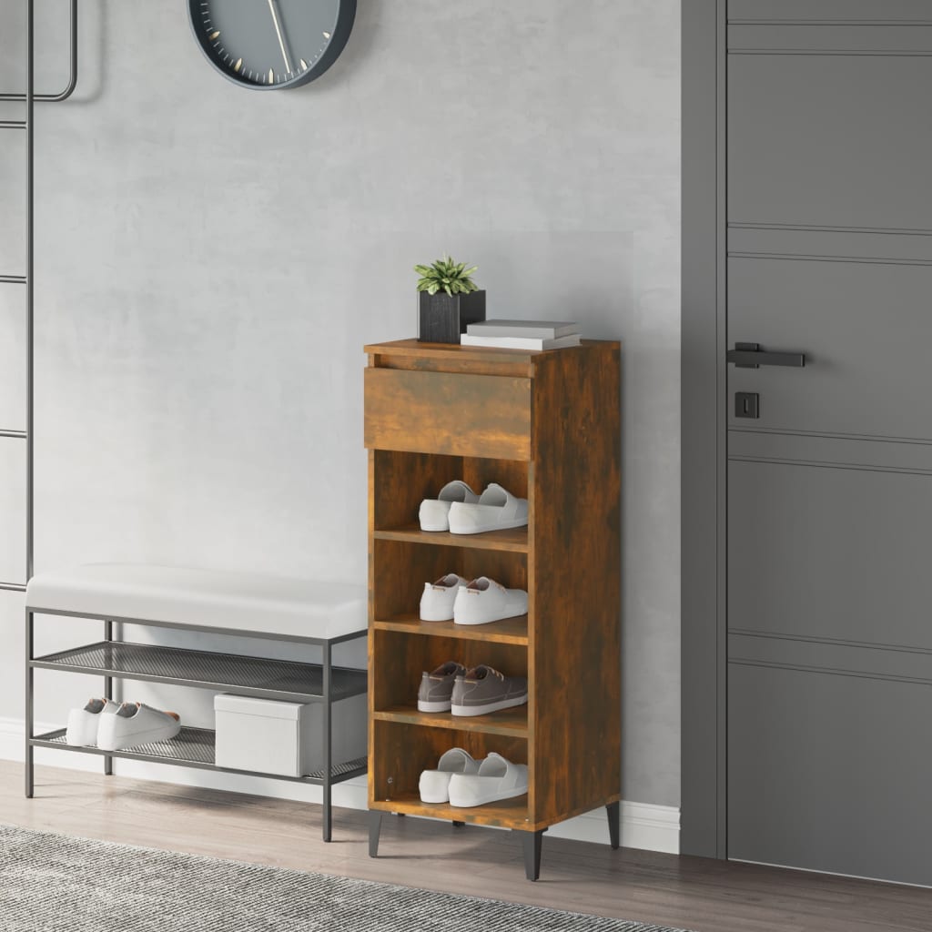 Rack de chaussures Vidaxl 40x36x105 cm Couleur de chêne fumé en bois transformé