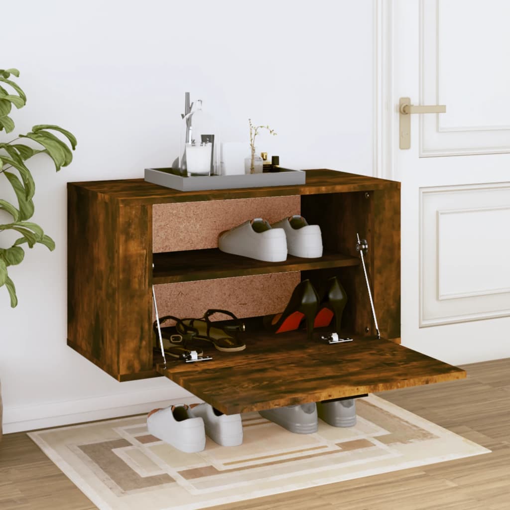 Armoire à chaussures murales vidaxl 70x35x38 cm en pin de pin massif en chêne fumé