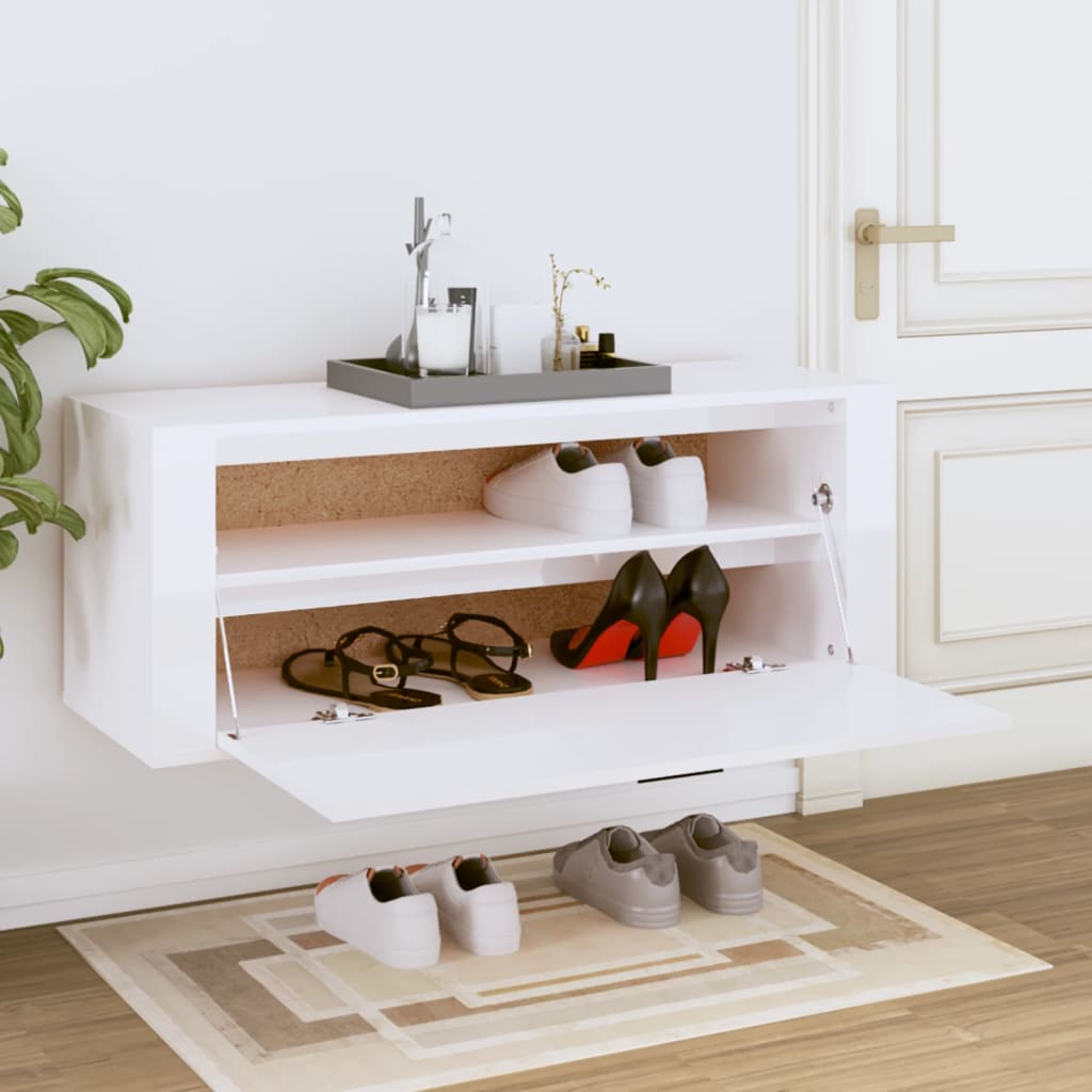 Armoire à chaussures murales vidaxl 100x35x38 cm en bois de bois haute brillant blanc
