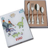 Souvenirs présents - couverts enfant - 4 pièces - dino - acier inoxydable blanc argenté