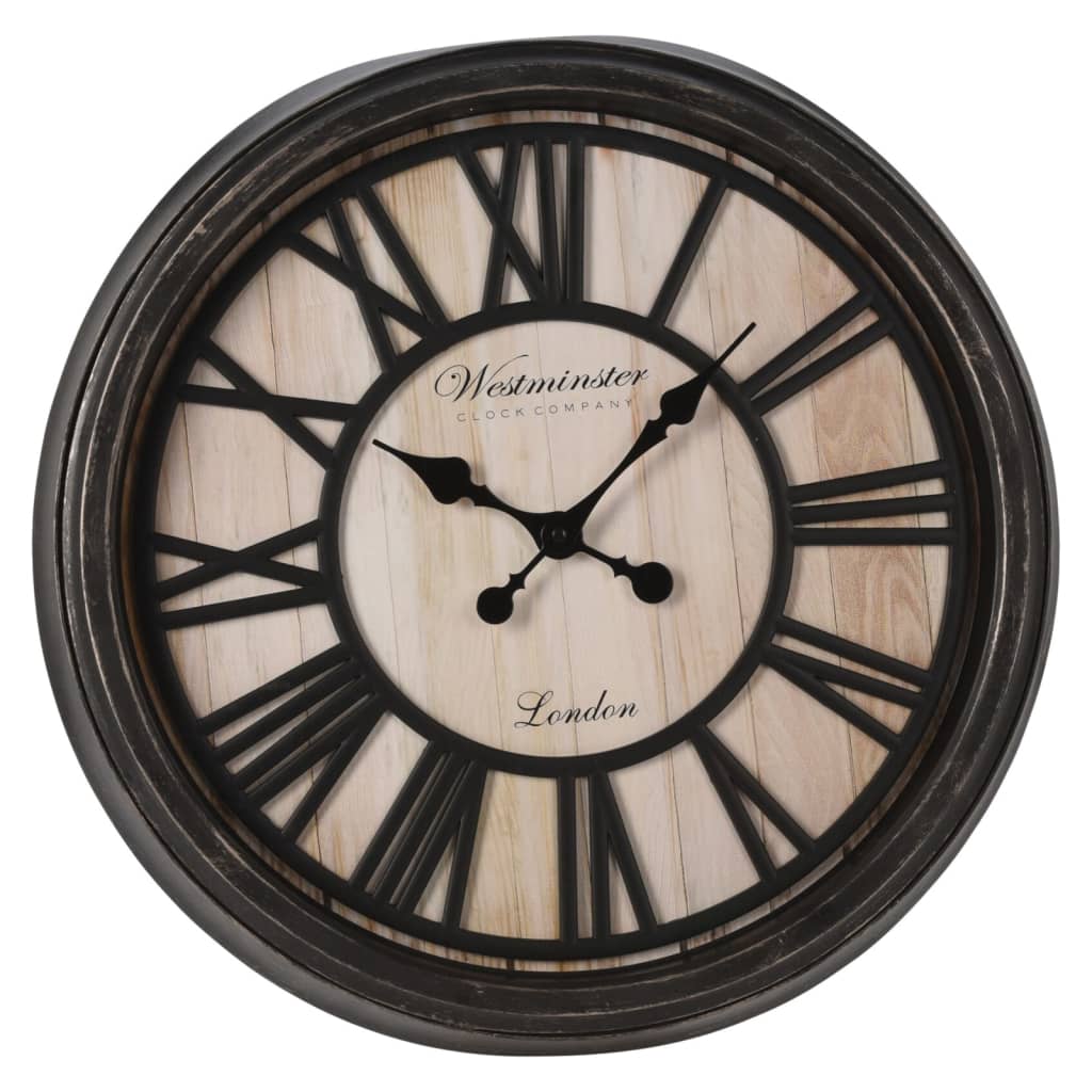 H S Collection H S Collection Mur Clock London Figures romaines noir et naturel