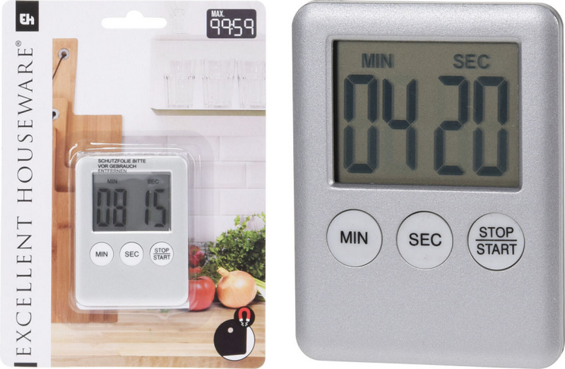 Excellente minuterie de cuisine, articles ménagers, 70x55x10mm, argent