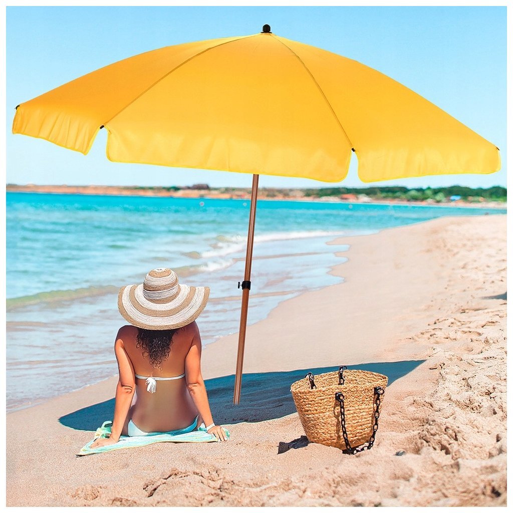 Parasol autres marques aspect bois 220 cm jaune