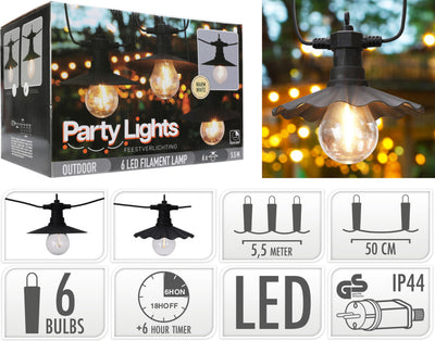 Pro garden party allume l'éclairage extérieur 6 lampes à incandescence LED blanc chaud 5,5 mètres éclairage de fête pour l'extérieur