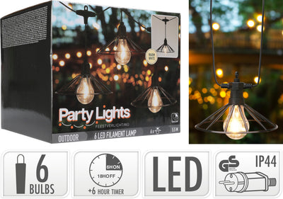 Guirlande lumineuse LED vintage, excellent article ménager, pour fête dans le jardin, 6 lampes à filament avec panier industriel, 5.5m, IP44
