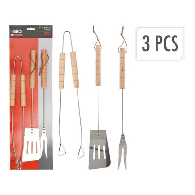 Outils de barbecue 3 pièces en bois et acier inoxydable