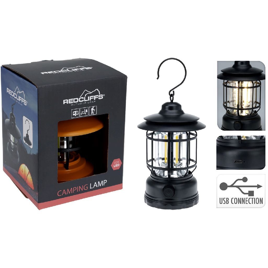 Lampe de camping Redcliffs rechargeable USB noire