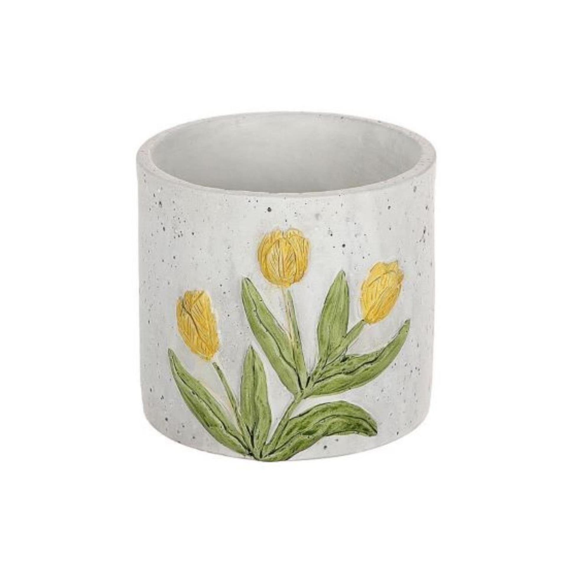 Hbx natural living pot de fleur tulipe jaune ø12,5xh11,3cm