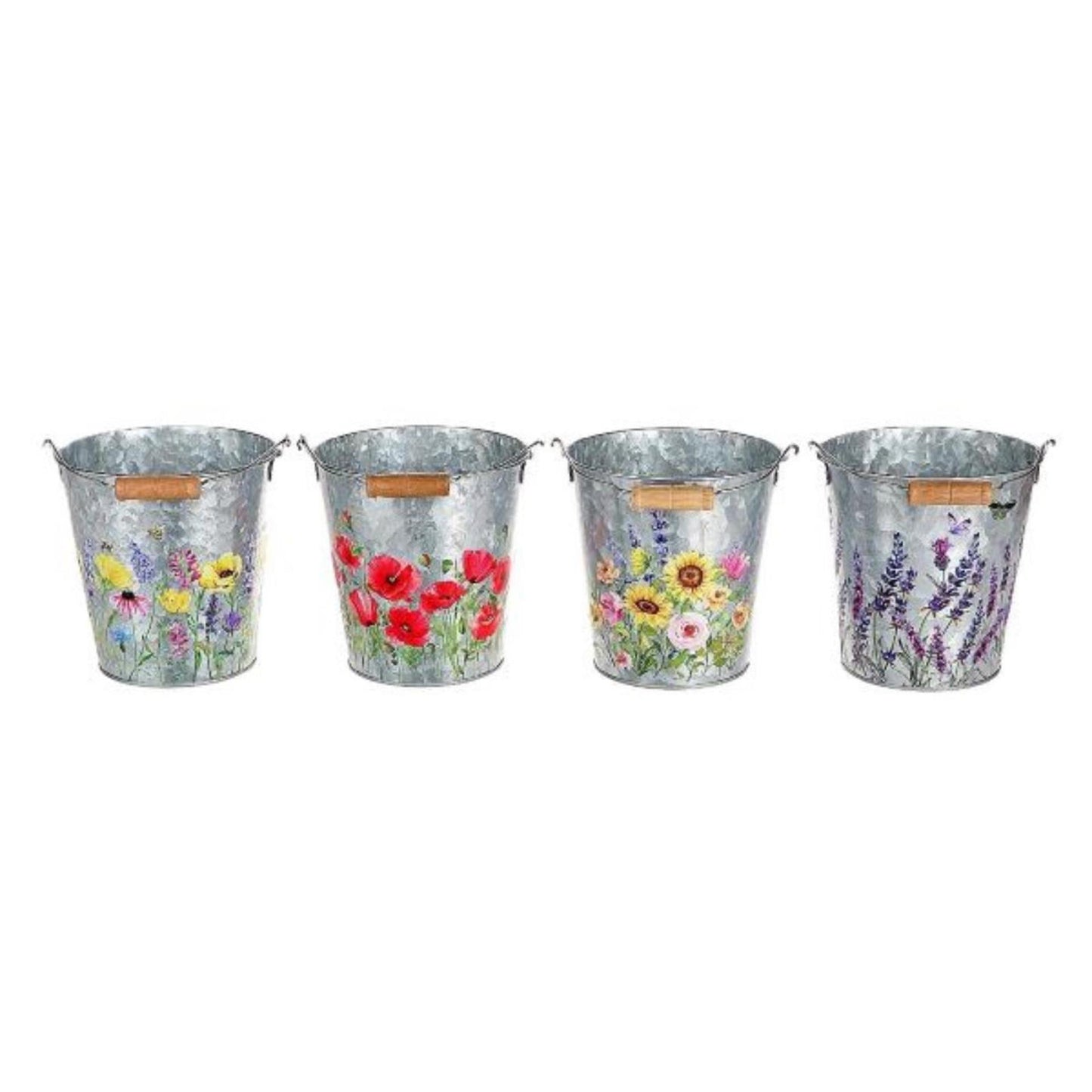 Seau en zinc HBx natural living h14cm avec motif floral