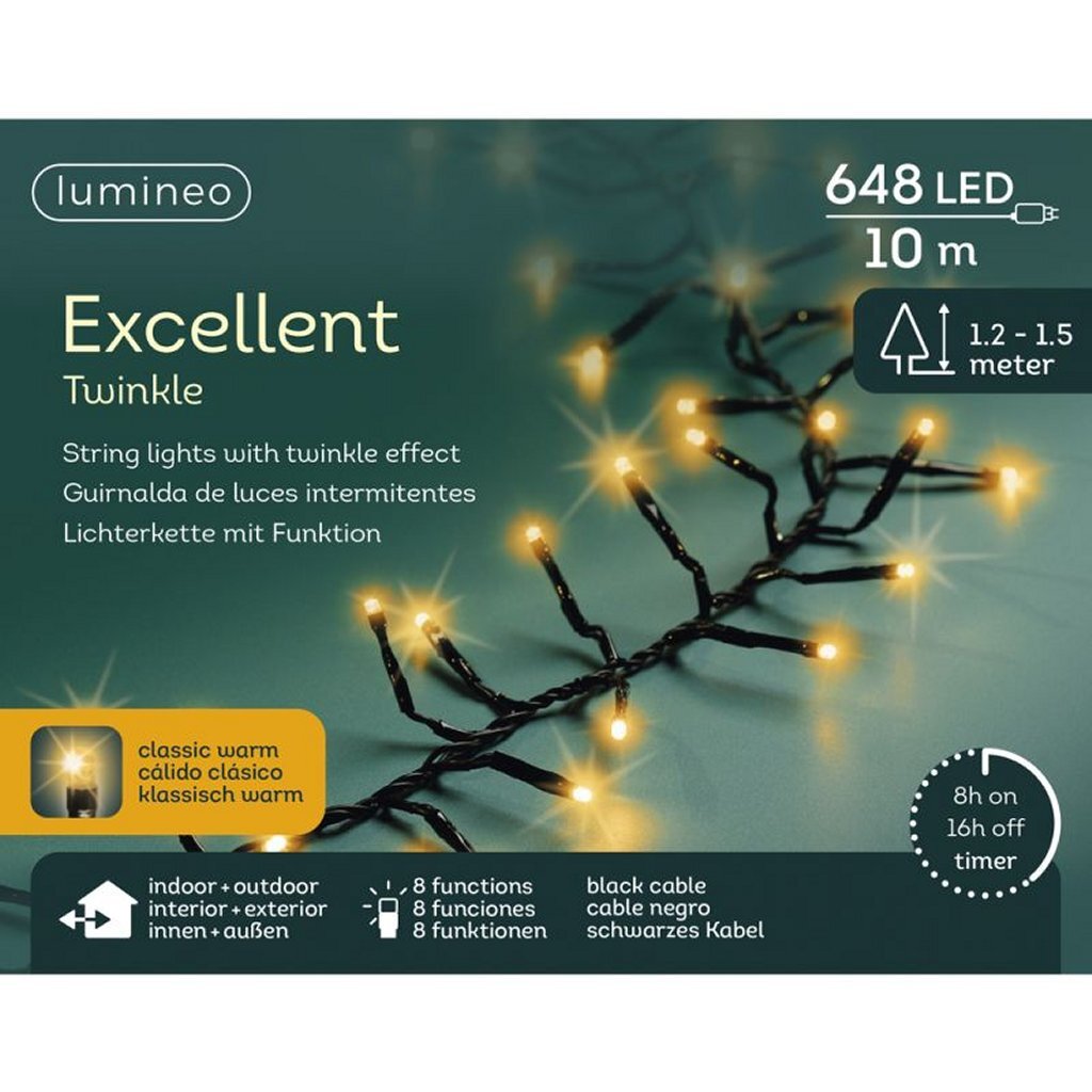 Lumineo LED excellent scintillement 648 LED 100 cm lumière blanche chaude noire