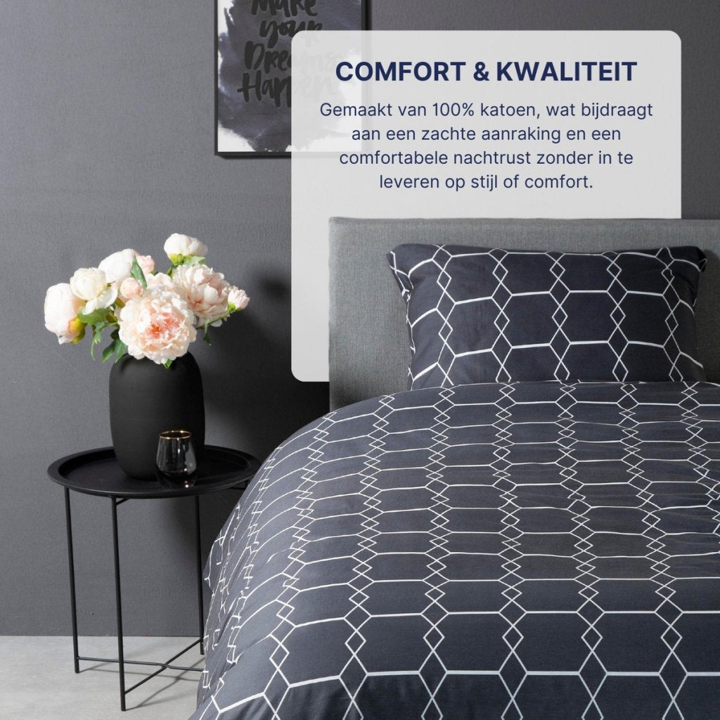 Dix coton coton single couette couvercle 140x200 220 cm anthracite graphique