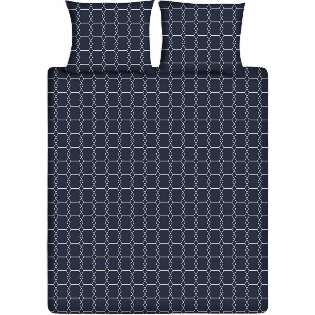Dix coton coton single couvercle de couette 140x200 220 cm graphique bleu foncé