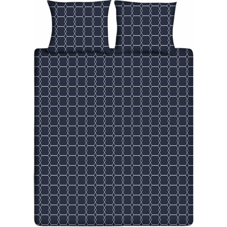 Dix coton coton single couvercle de couette 140x200 220 cm graphique bleu foncé