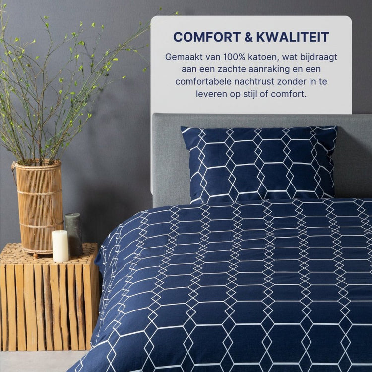 Dix coton coton single couvercle de couette 140x200 220 cm graphique bleu foncé