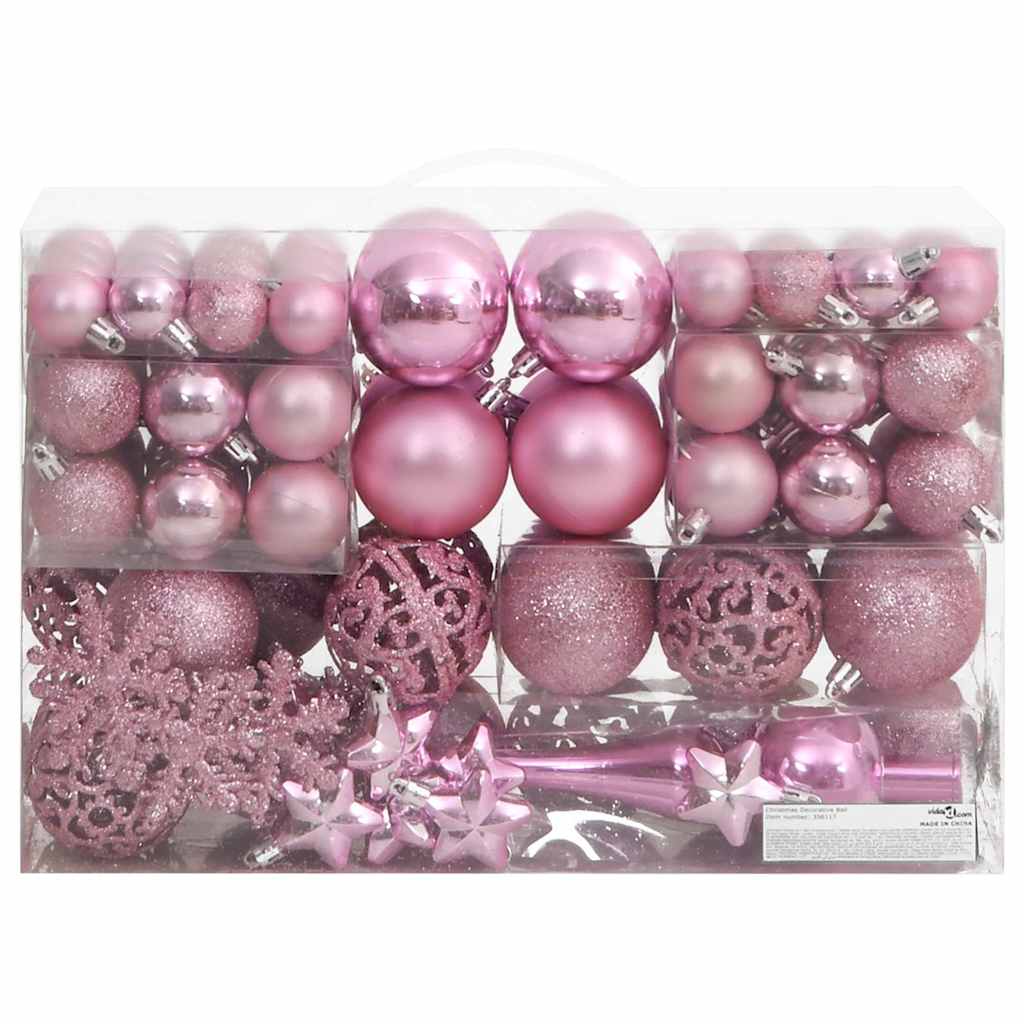 Vidaxl 111-Parts Ball de Noël Set polystyrène rose