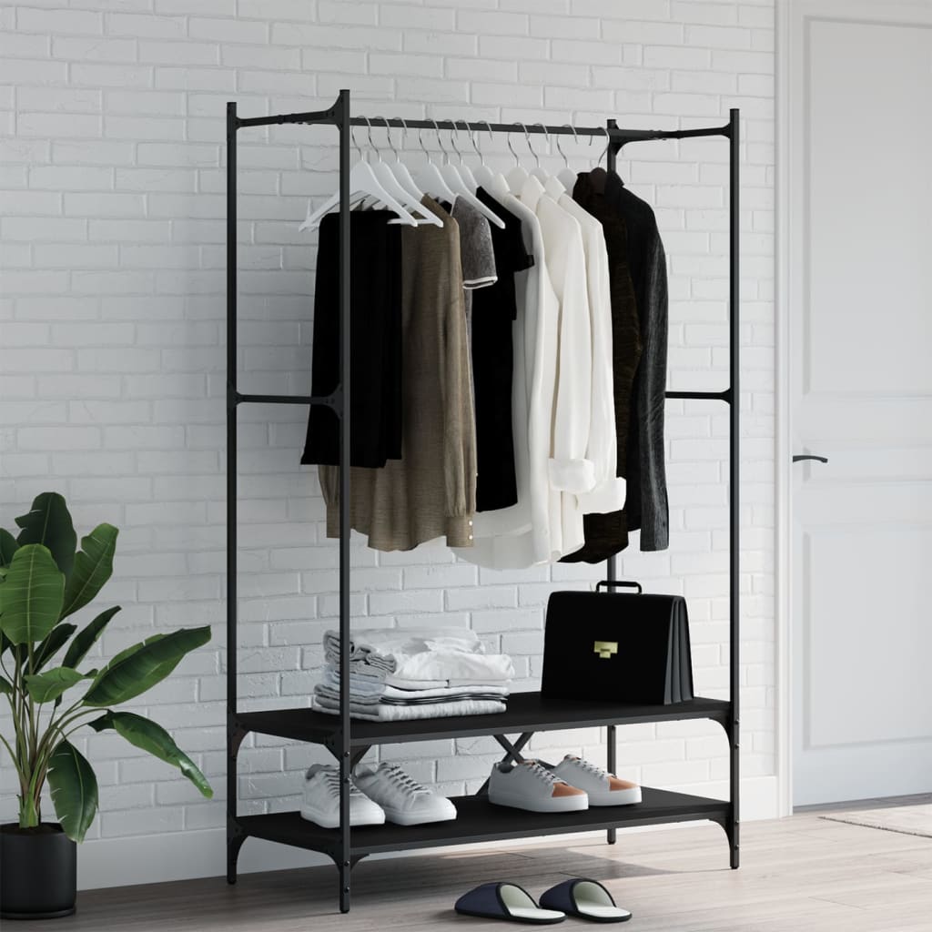 Rack de vêtements vidaxl avec étagères en bois transformé noir