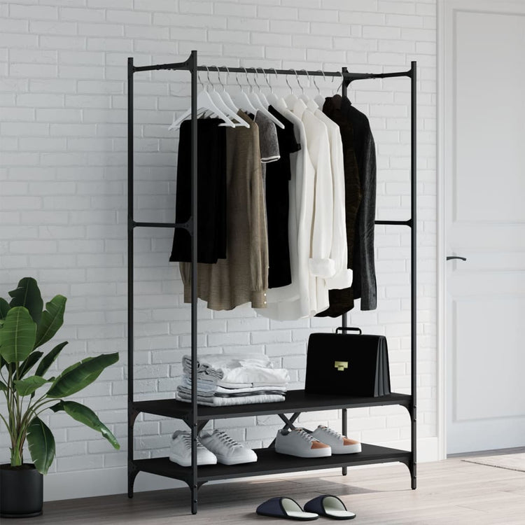 Rack de vêtements vidaxl avec étagères en bois transformé noir