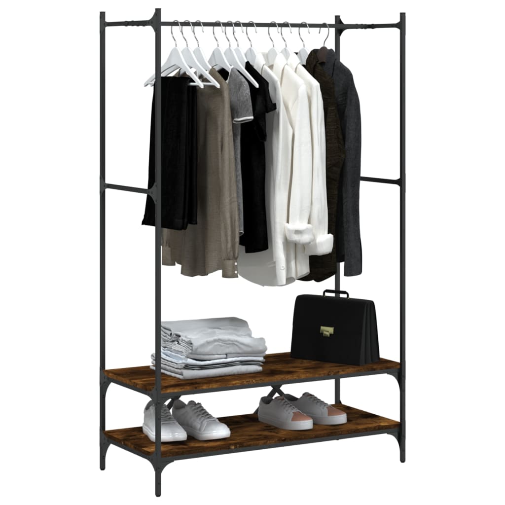 Rack de vêtements Vidaxl avec étagères en bois fumé en bois -colore